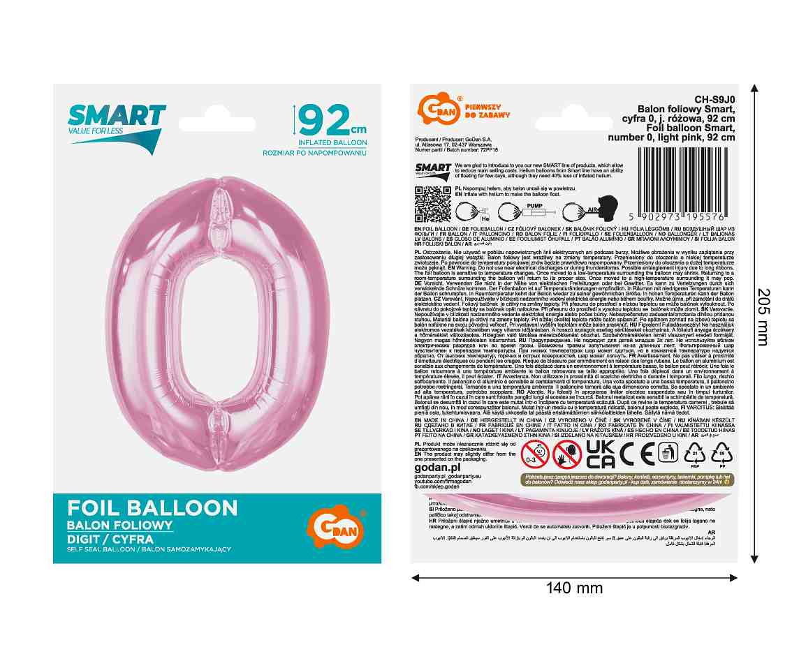 Balon foliowy B&C cyfra "0" j. różowa 92cm CH-S9J0 GoDan